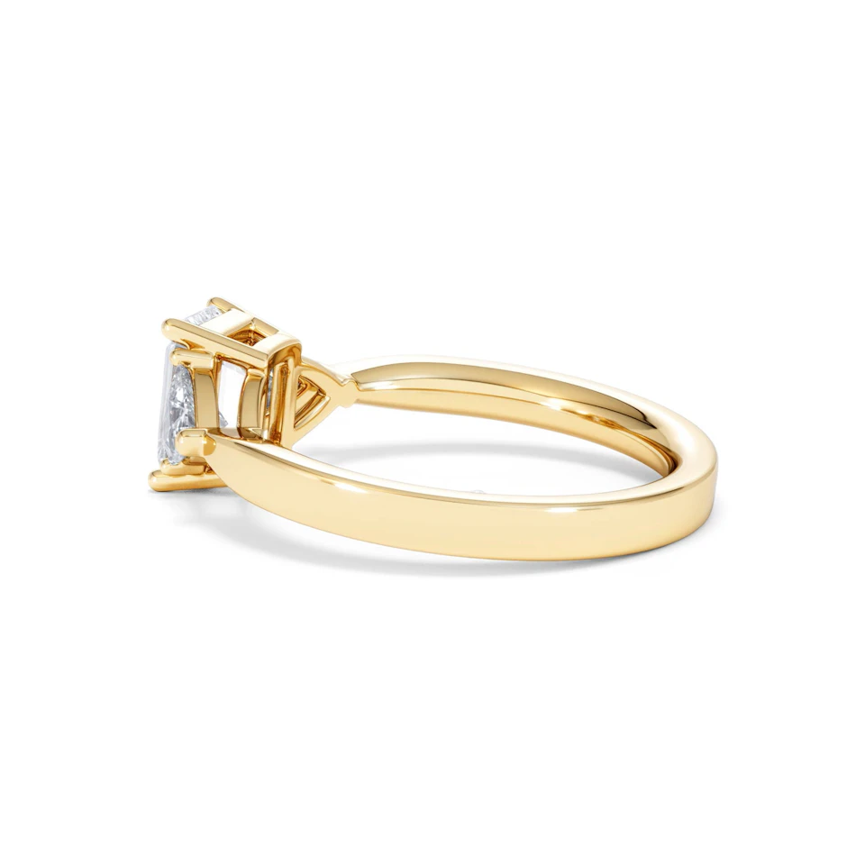 Aurora Lab Diamond Emerald Cut and Trillion 1.70ct Ring in 18K Gold F/VS1