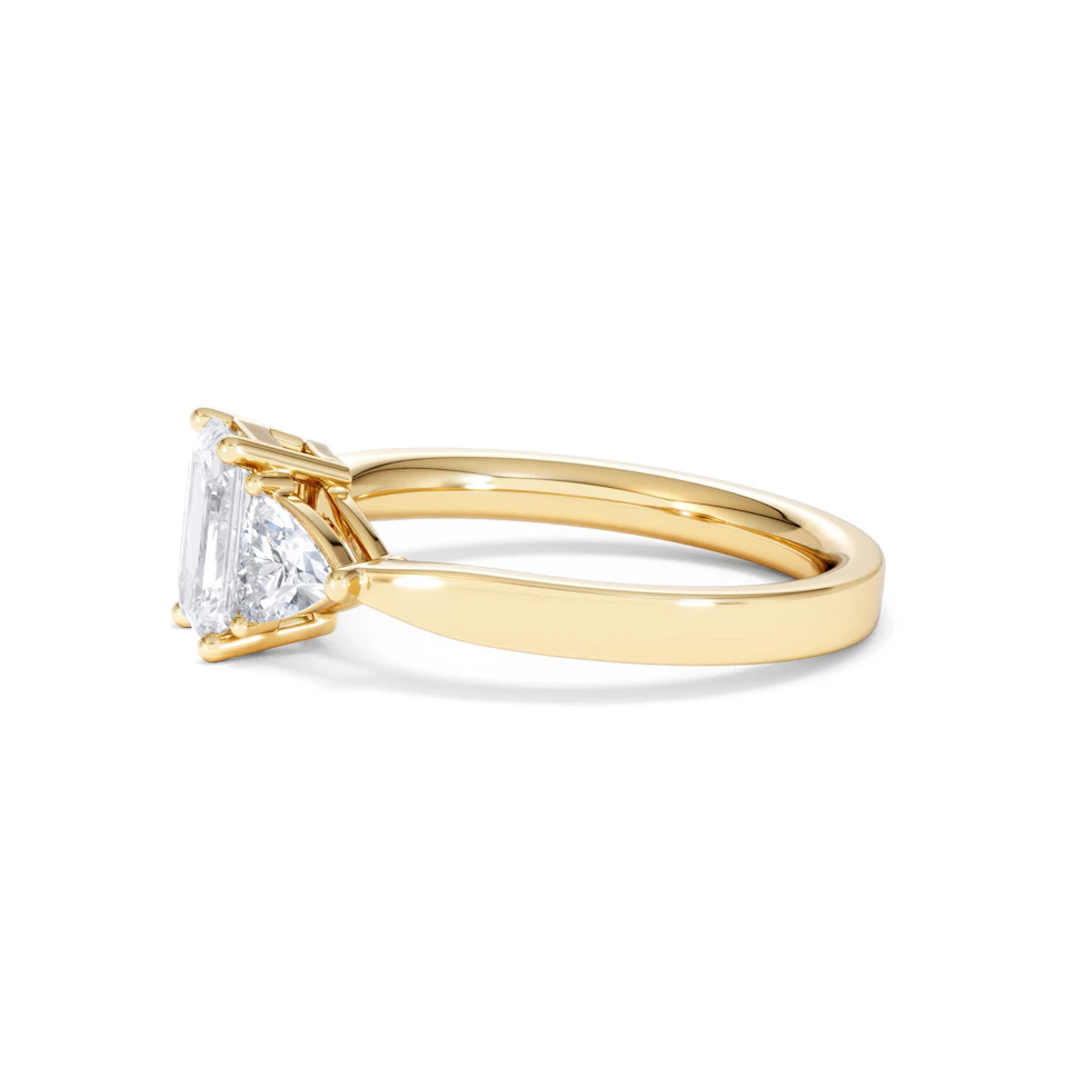 Aurora Lab Diamond Emerald Cut and Trillion 1.70ct Ring in 18K Gold F/VS1