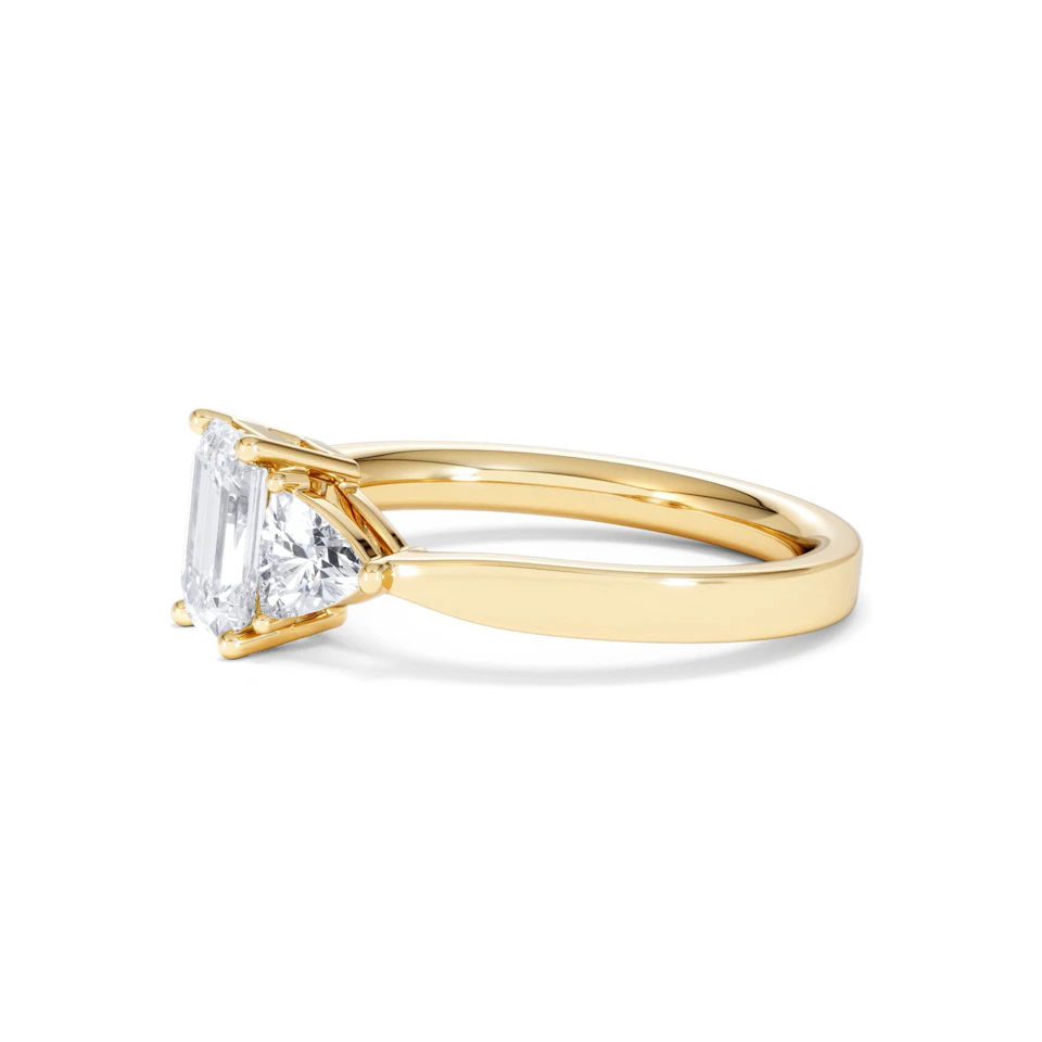 Aurora Lab Diamond Emerald Cut and Trillion 1.70ct Ring in 18K Gold F/VS1