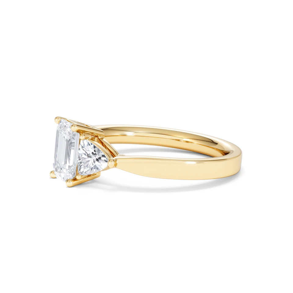 Aurora Lab Diamond Emerald Cut and Trillion 1.70ct Ring in 18K Gold F/VS1