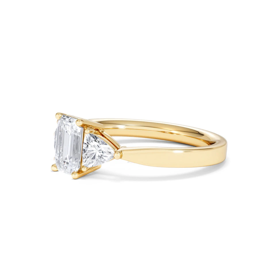 Aurora Lab Diamond Emerald Cut and Trillion 1.70ct Ring in 18K Gold F/VS1