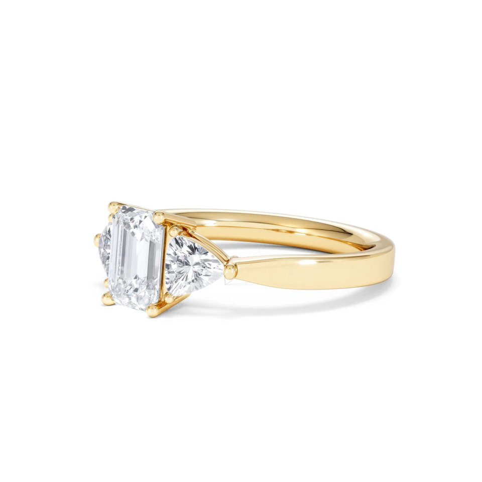 Aurora Lab Diamond Emerald Cut and Trillion 1.70ct Ring in 18K Gold F/VS1