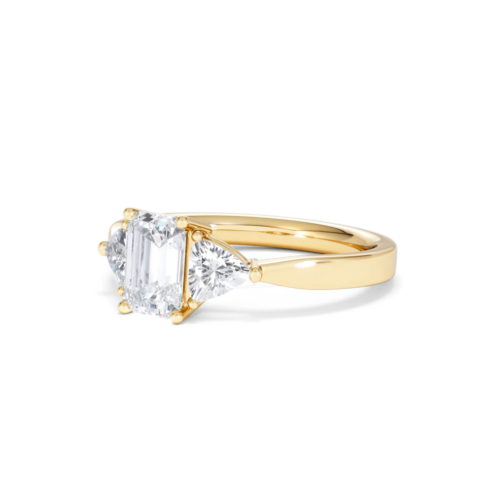 Aurora Lab Diamond Emerald Cut and Trillion 1.70ct Ring in 18K Gold F/VS1