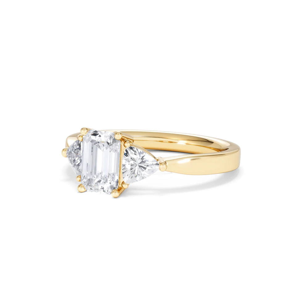 Aurora Lab Diamond Emerald Cut and Trillion 1.70ct Ring in 18K Gold F/VS1