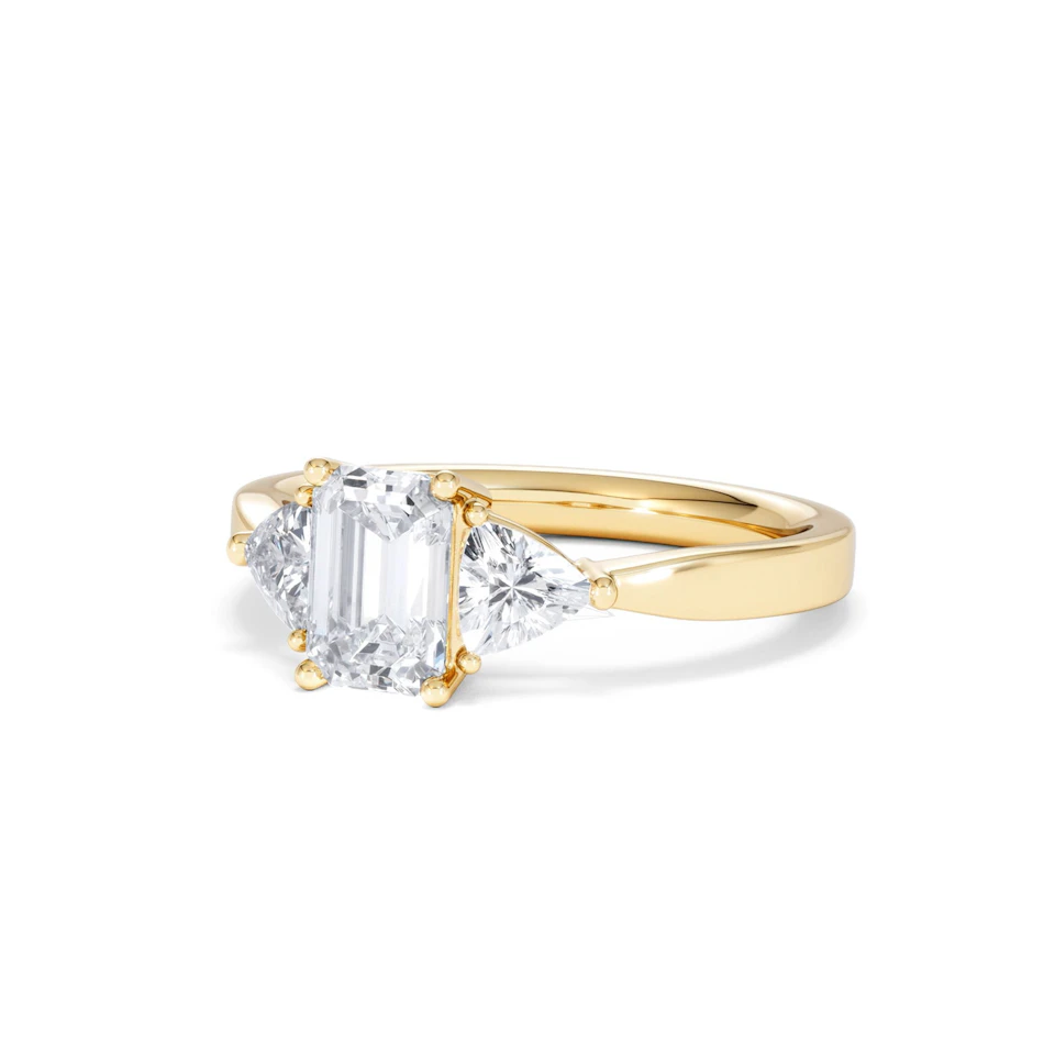 Aurora Lab Diamond Emerald Cut and Trillion 1.70ct Ring in 18K Gold F/VS1