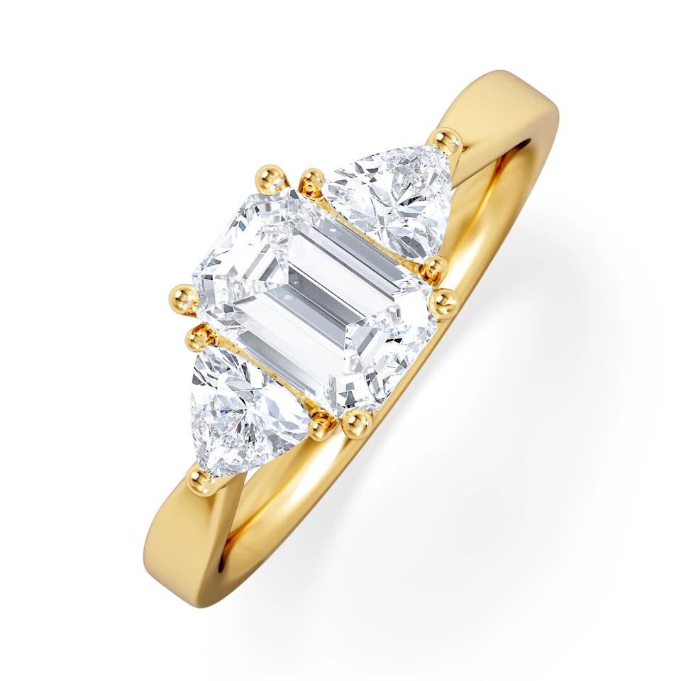 Aurora Lab Diamond Emerald Cut and Trillion 1.70ct Ring in 18K Gold F/VS1