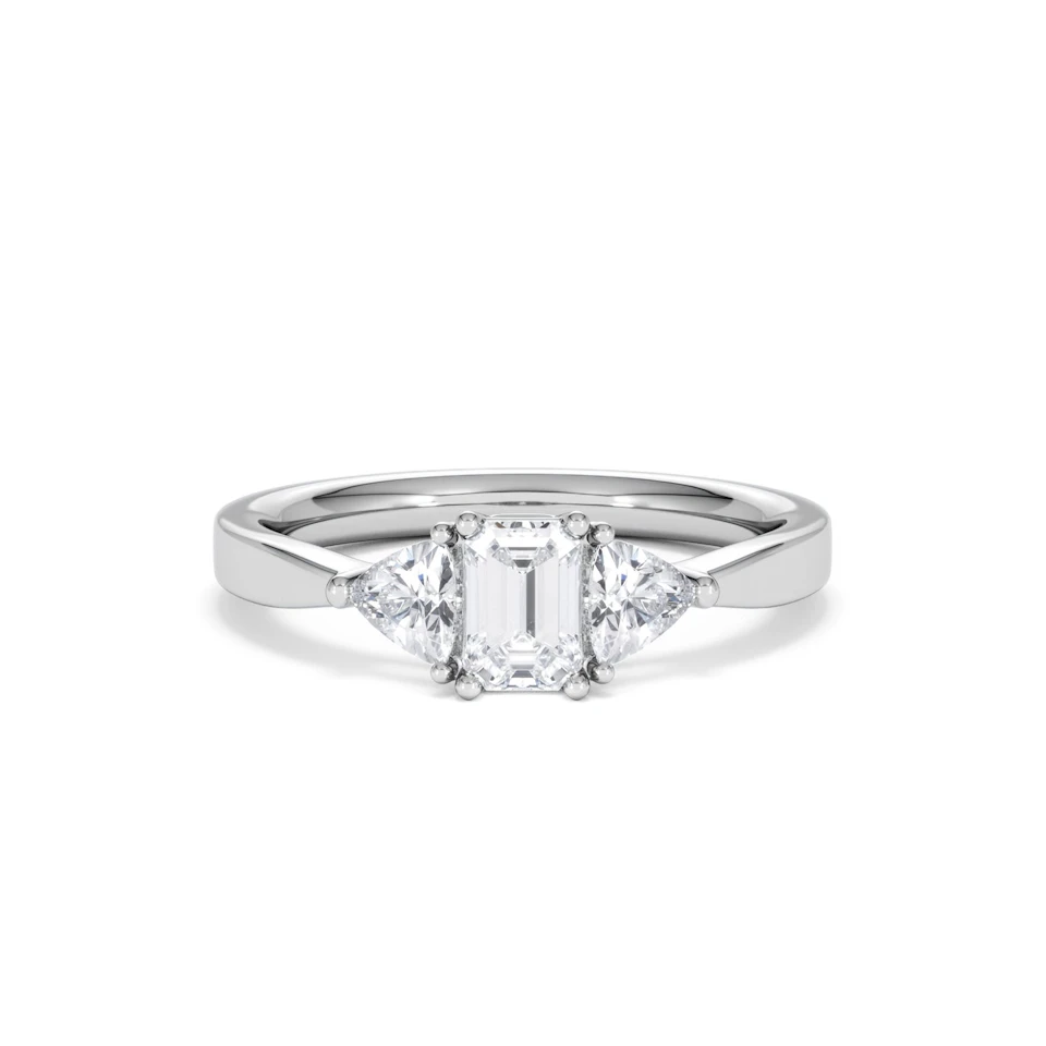 Aurora Lab Diamond Emerald Cut and Trillion 1.00ct Ring in 18K White Gold F/VS1