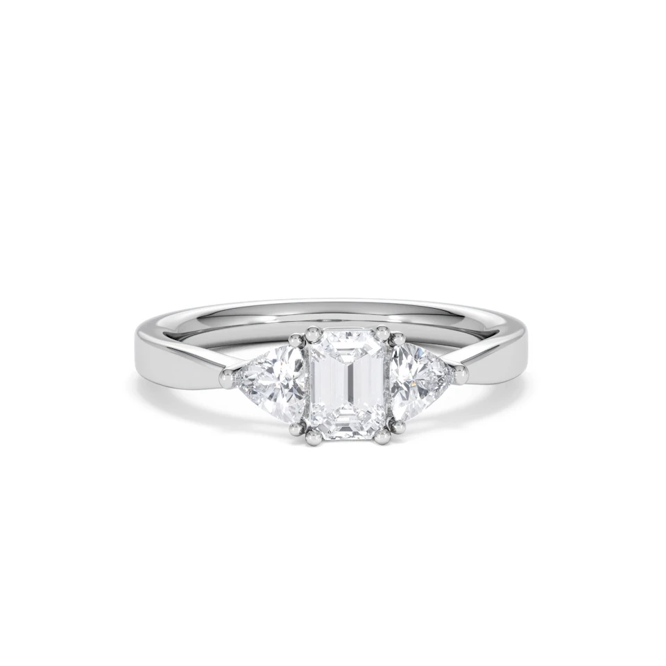 Aurora Lab Diamond Emerald Cut and Trillion 1.00ct Ring in Platinum F/VS1