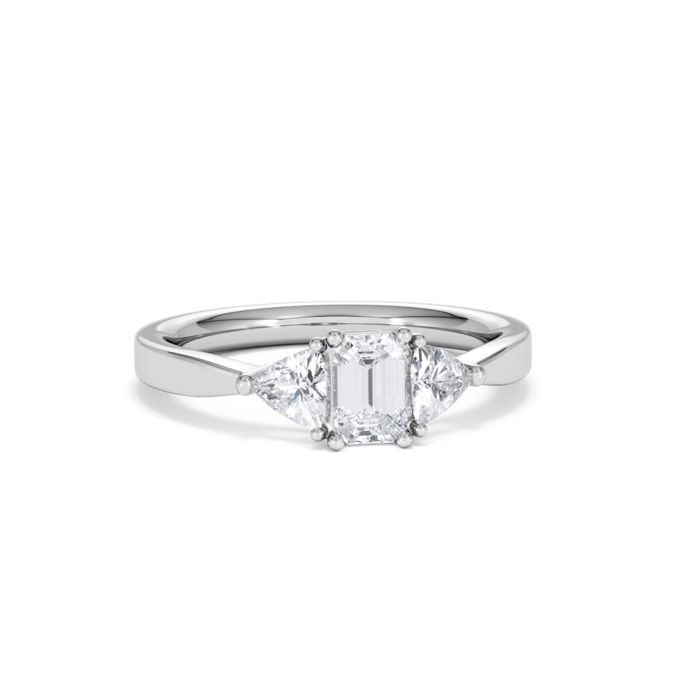 Aurora Lab Diamond Emerald Cut and Trillion 1.00ct Ring in 18K White Gold F/VS1