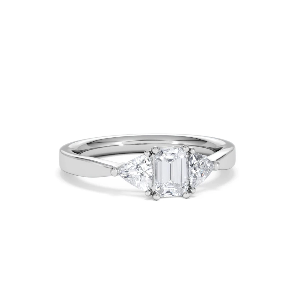 Aurora Lab Diamond Emerald Cut and Trillion 1.00ct Ring in Platinum F/VS1