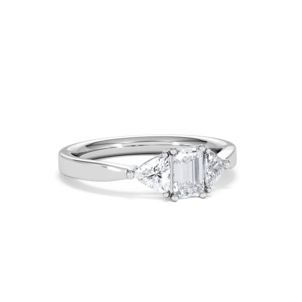 Aurora Lab Diamond Emerald Cut and Trillion 1.00ct Ring in Platinum F/VS1