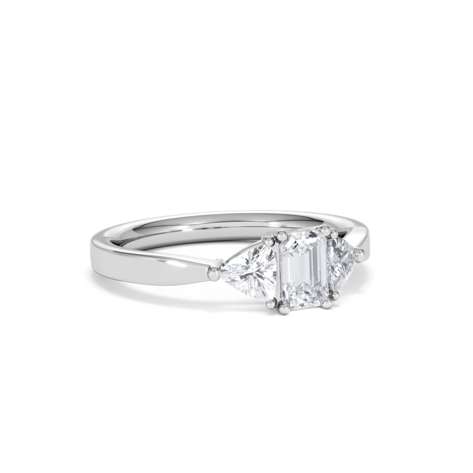 Aurora Lab Diamond Emerald Cut and Trillion 1.00ct Ring in Platinum F/VS1