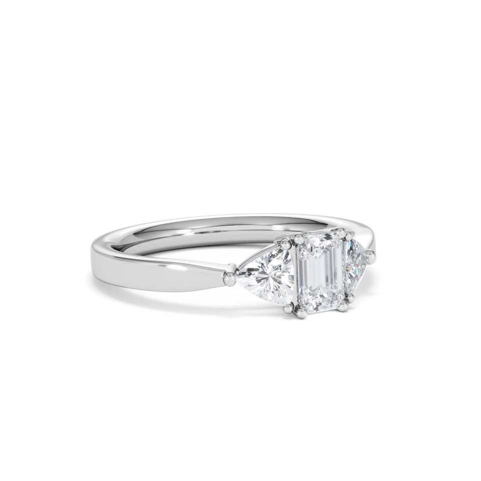 Aurora Lab Diamond Emerald Cut and Trillion 1.00ct Ring in Platinum F/VS1