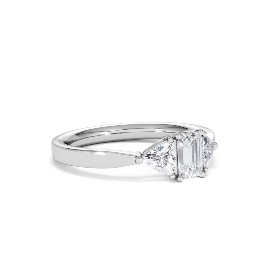 Aurora Lab Diamond Emerald Cut and Trillion 1.00ct Ring in Platinum F/VS1