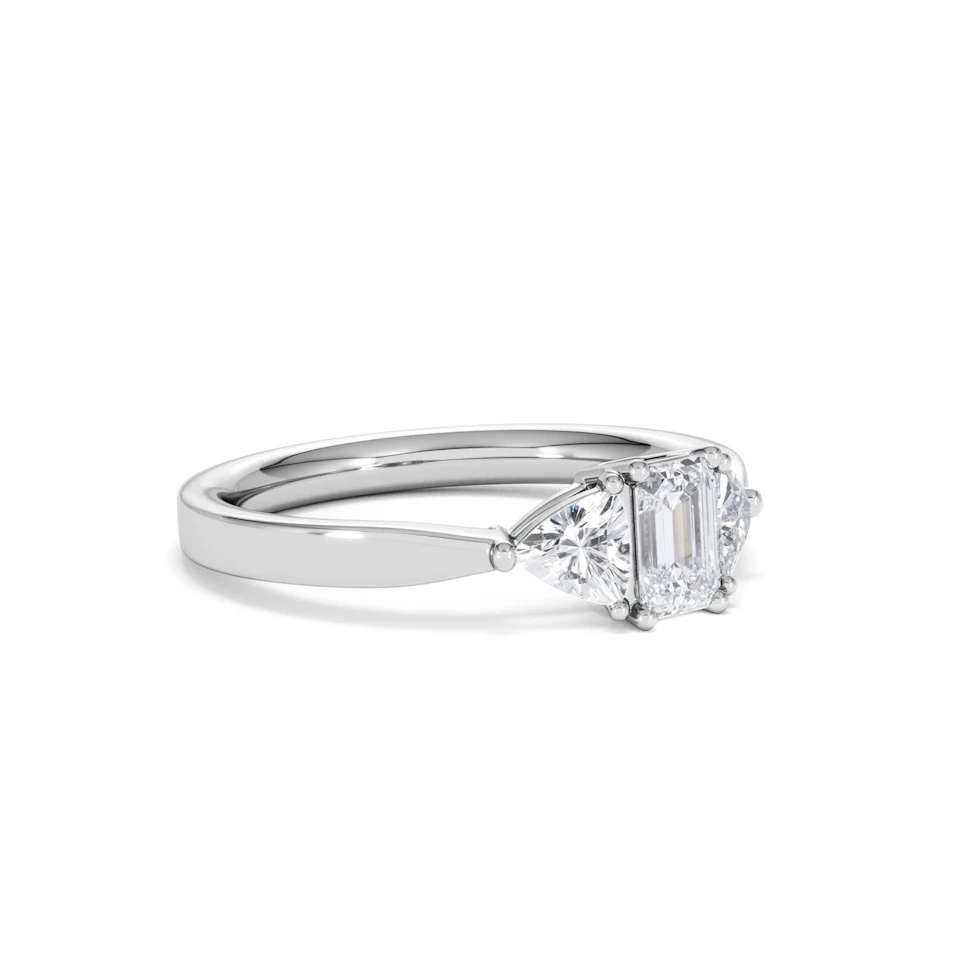 Aurora Lab Diamond Emerald Cut and Trillion 1.00ct Ring in Platinum F/VS1