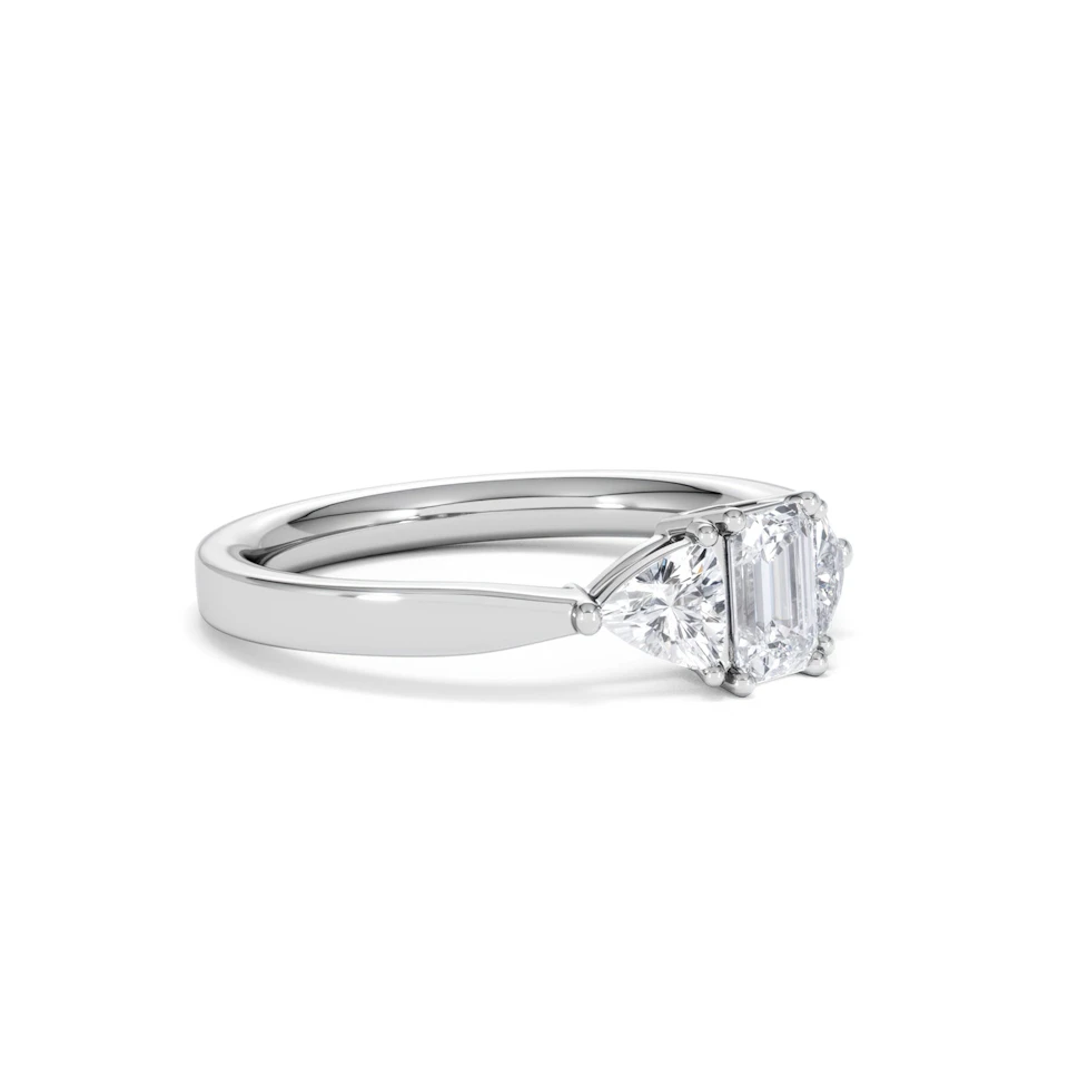 Aurora Lab Diamond Emerald Cut and Trillion 1.00ct Ring in Platinum F/VS1