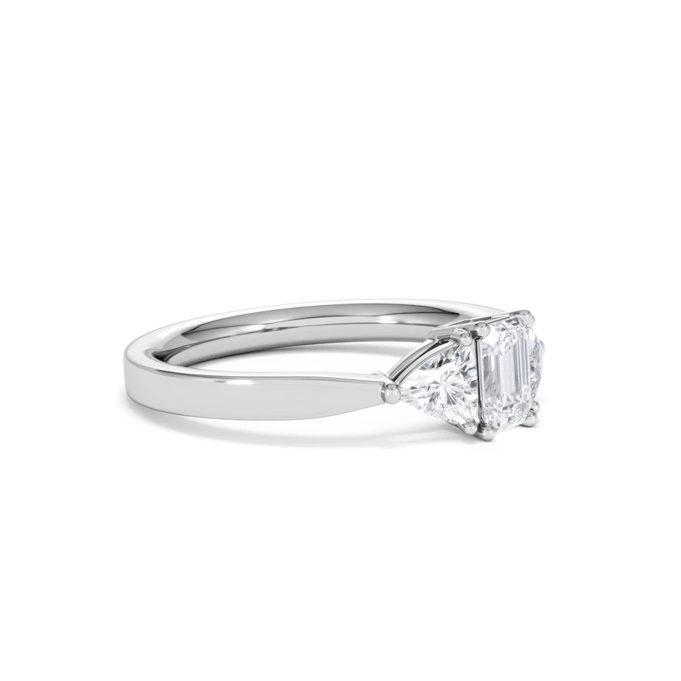 Aurora Lab Diamond Emerald Cut and Trillion 1.00ct Ring in Platinum F/VS1