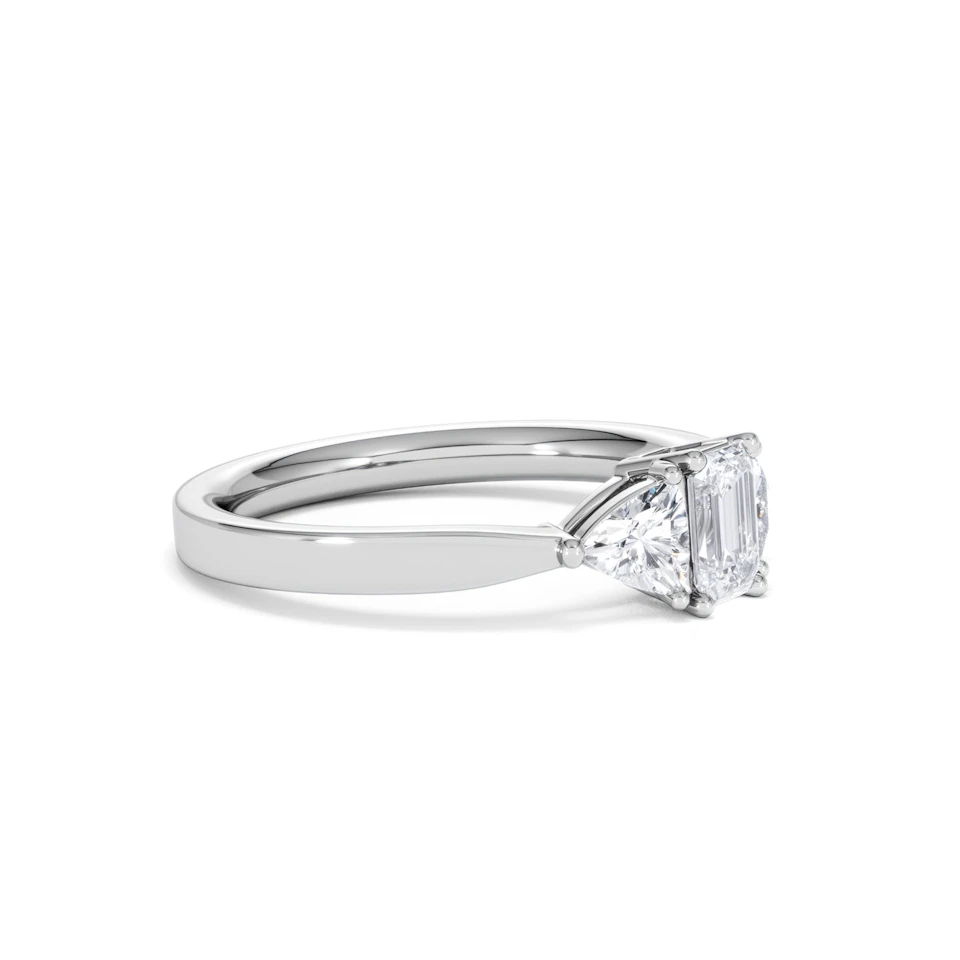 Aurora Lab Diamond Emerald Cut and Trillion 1.00ct Ring in Platinum F/VS1