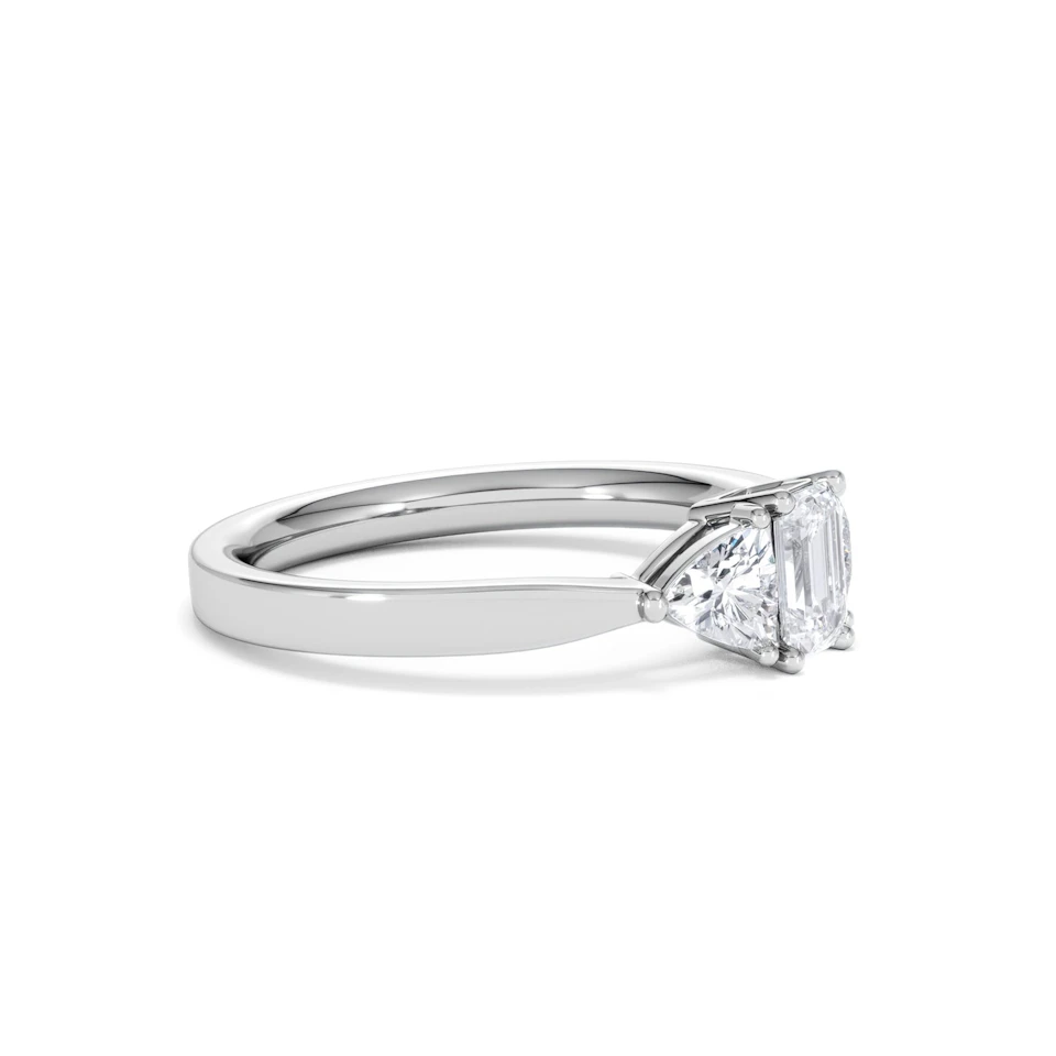 Aurora Lab Diamond Emerald Cut and Trillion 1.00ct Ring in Platinum F/VS1