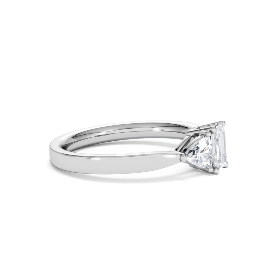 Aurora Lab Diamond Emerald Cut and Trillion 1.00ct Ring in Platinum F/VS1