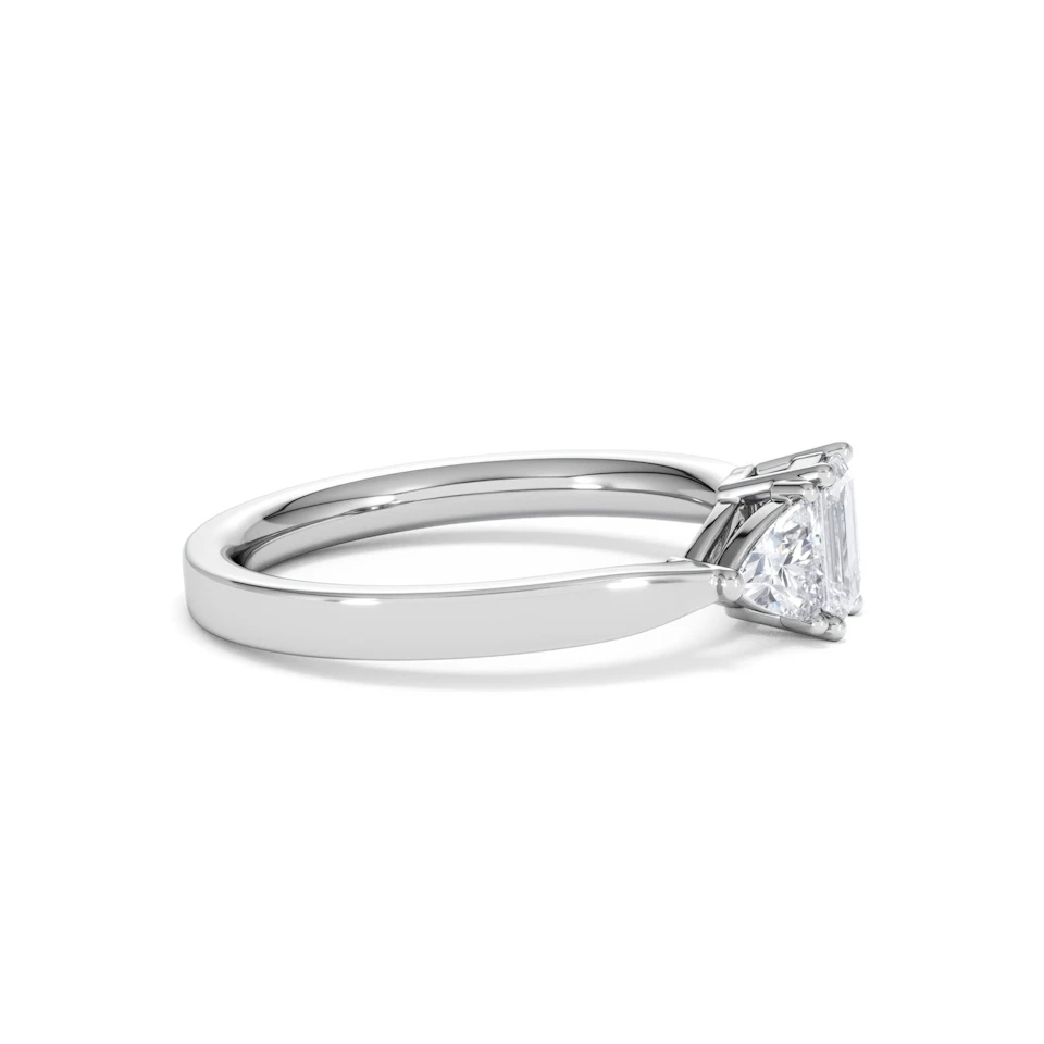 Aurora Lab Diamond Emerald Cut and Trillion 1.00ct Ring in 18K White Gold F/VS1
