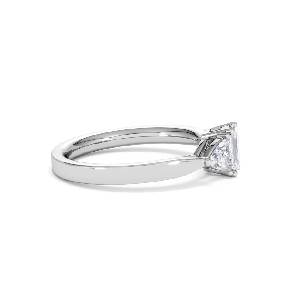 Aurora Lab Diamond Emerald Cut and Trillion 1.00ct Ring in Platinum F/VS1
