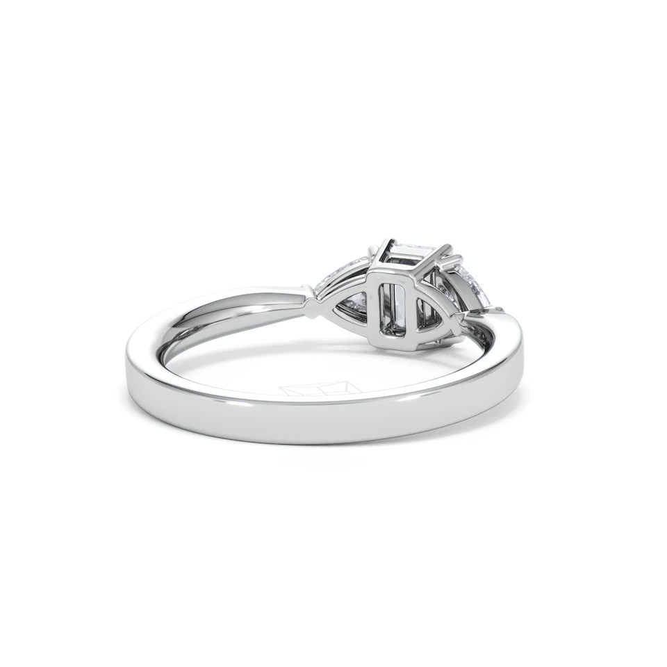 Aurora Lab Diamond Emerald Cut and Trillion 1.00ct Ring in 18K White Gold F/VS1