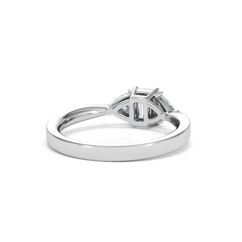 Aurora Lab Diamond Emerald Cut and Trillion 1.00ct Ring in 18K White Gold F/VS1
