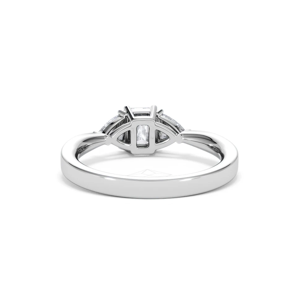 Aurora Lab Diamond Emerald Cut and Trillion 1.00ct Ring in 18K White Gold F/VS1
