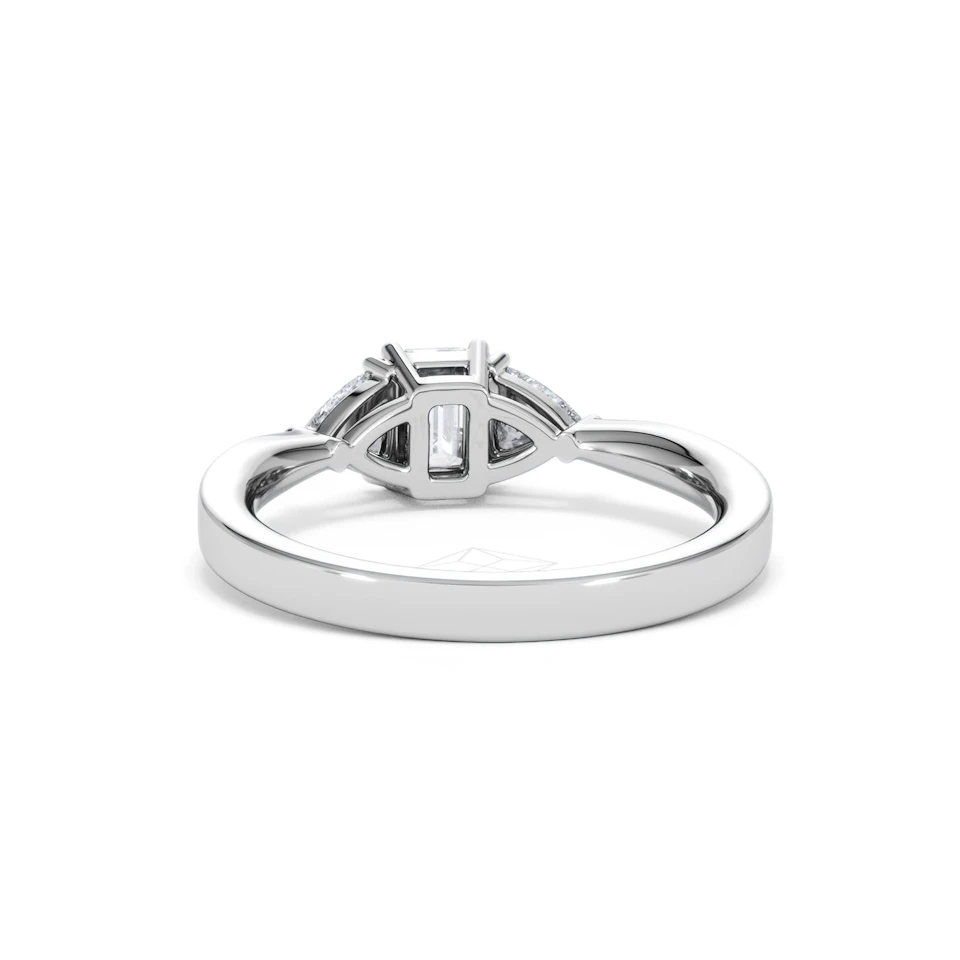 Aurora Lab Diamond Emerald Cut and Trillion 1.00ct Ring in 18K White Gold F/VS1
