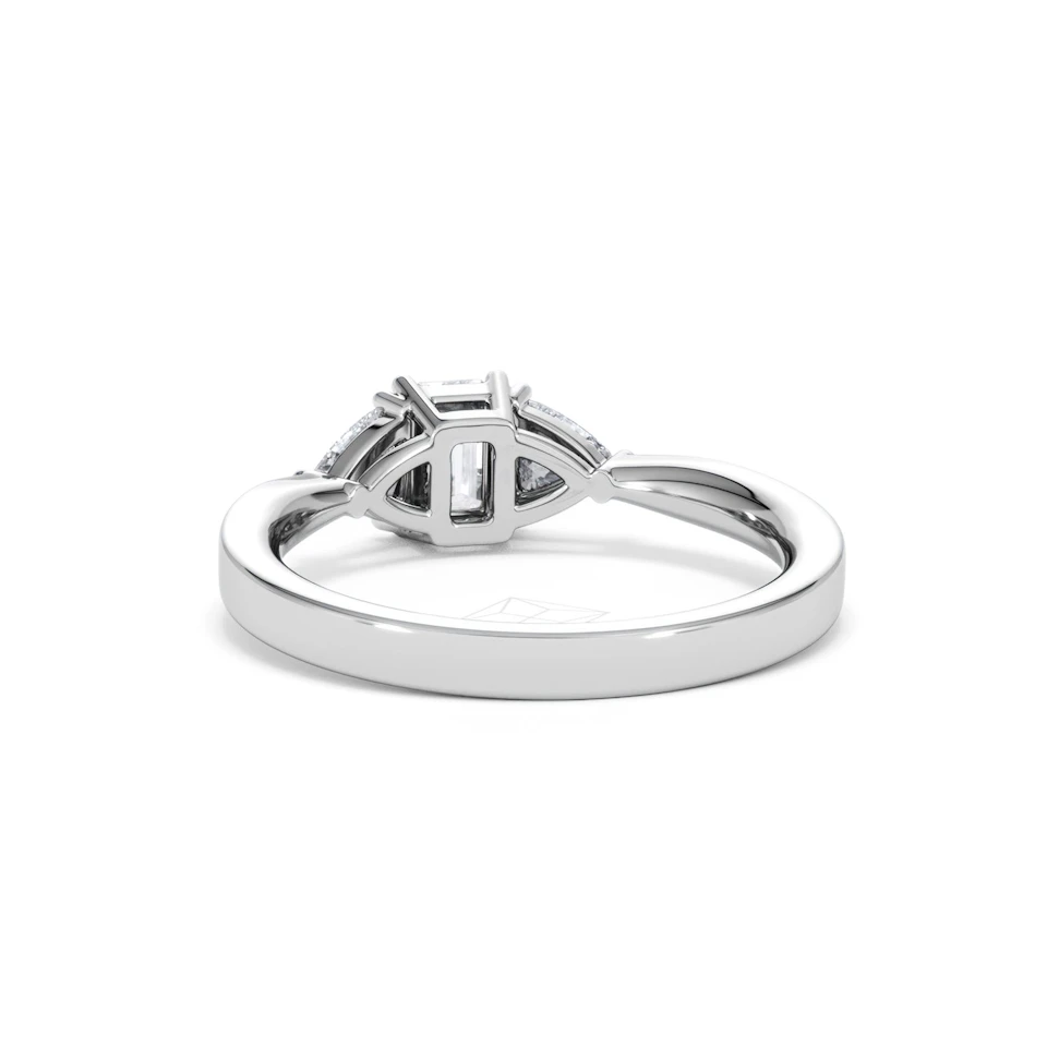 Aurora Lab Diamond Emerald Cut and Trillion 1.00ct Ring in 18K White Gold F/VS1