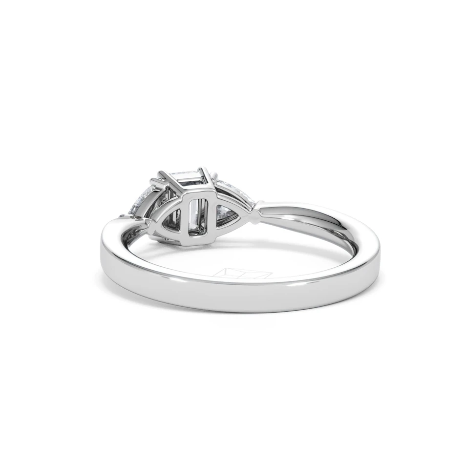 Aurora Lab Diamond Emerald Cut and Trillion 1.00ct Ring in 18K White Gold F/VS1