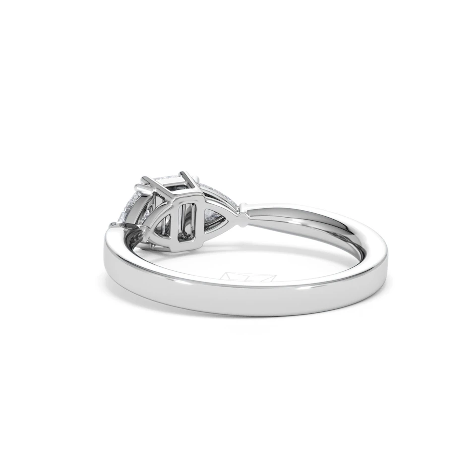 Aurora Lab Diamond Emerald Cut and Trillion 1.00ct Ring in 18K White Gold F/VS1