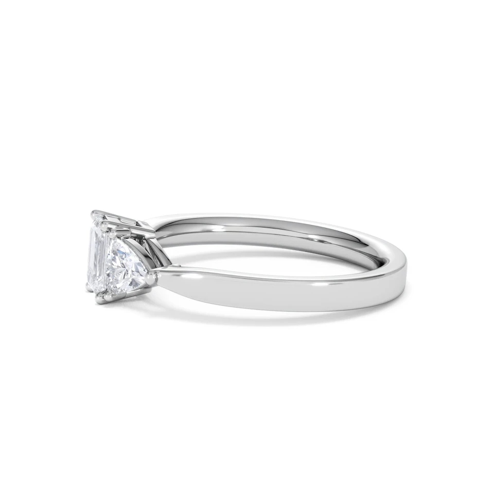 Aurora Lab Diamond Emerald Cut and Trillion 1.00ct Ring in 18K White Gold F/VS1