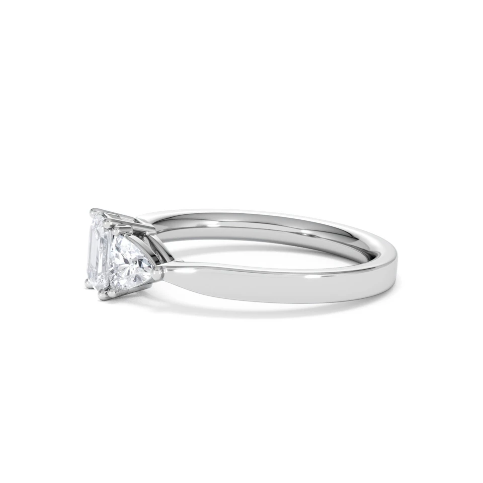 Aurora Lab Diamond Emerald Cut and Trillion 1.00ct Ring in Platinum F/VS1