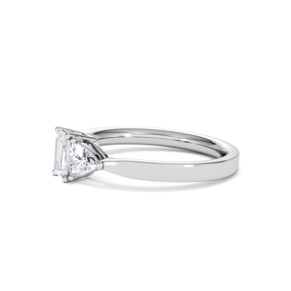 Aurora Lab Diamond Emerald Cut and Trillion 1.00ct Ring in Platinum F/VS1