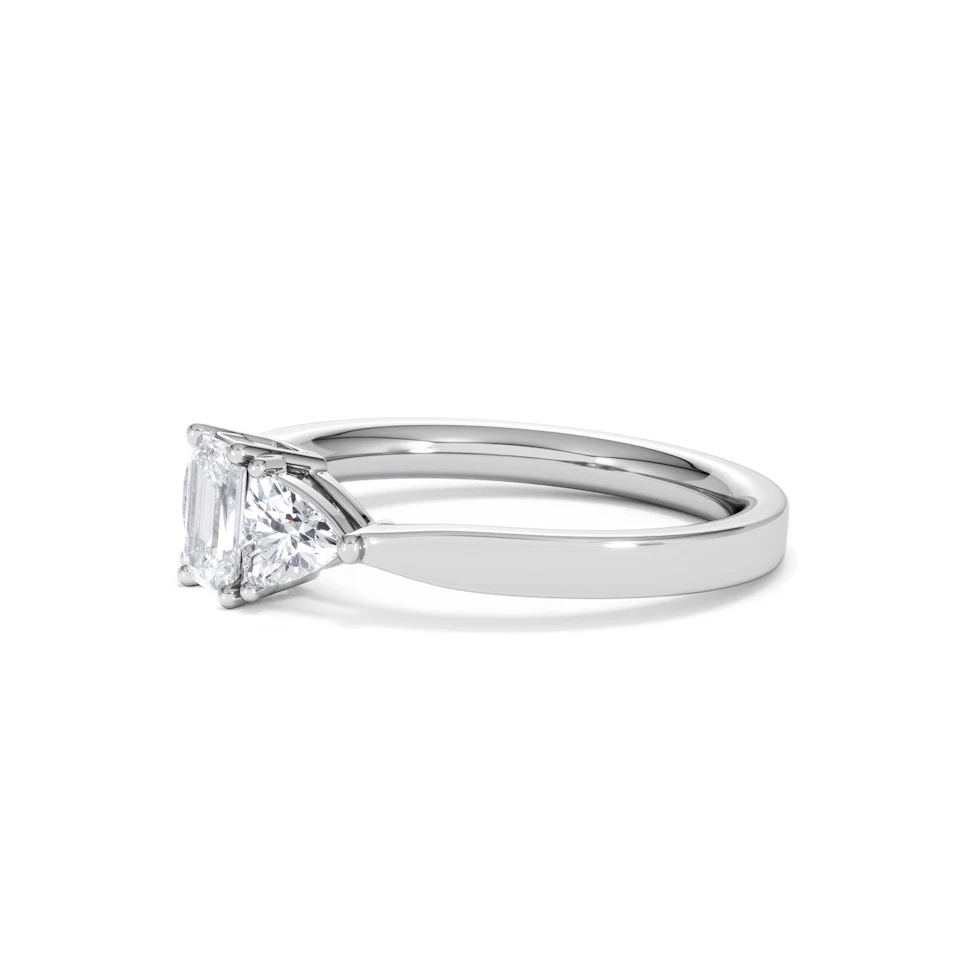 Aurora Lab Diamond Emerald Cut and Trillion 1.00ct Ring in Platinum F/VS1