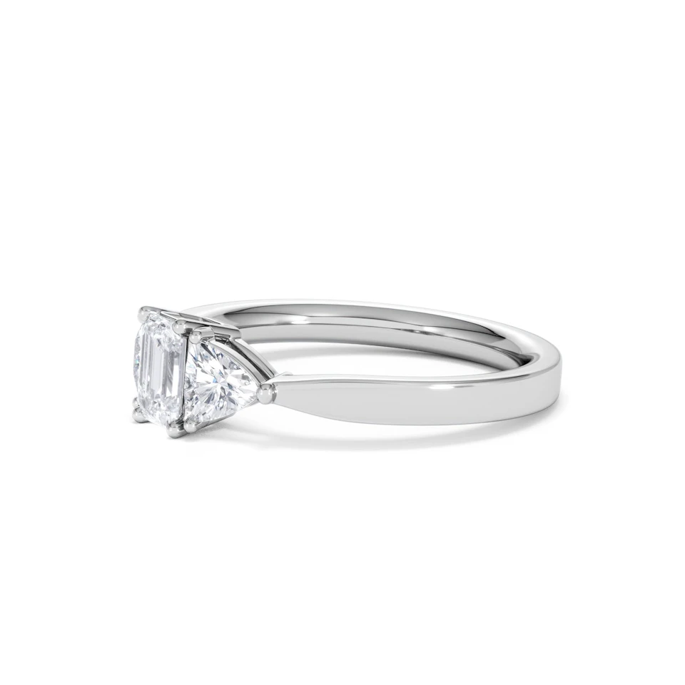 Aurora Lab Diamond Emerald Cut and Trillion 1.00ct Ring in Platinum F/VS1