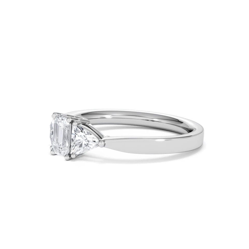 Aurora Lab Diamond Emerald Cut and Trillion 1.00ct Ring in Platinum F/VS1