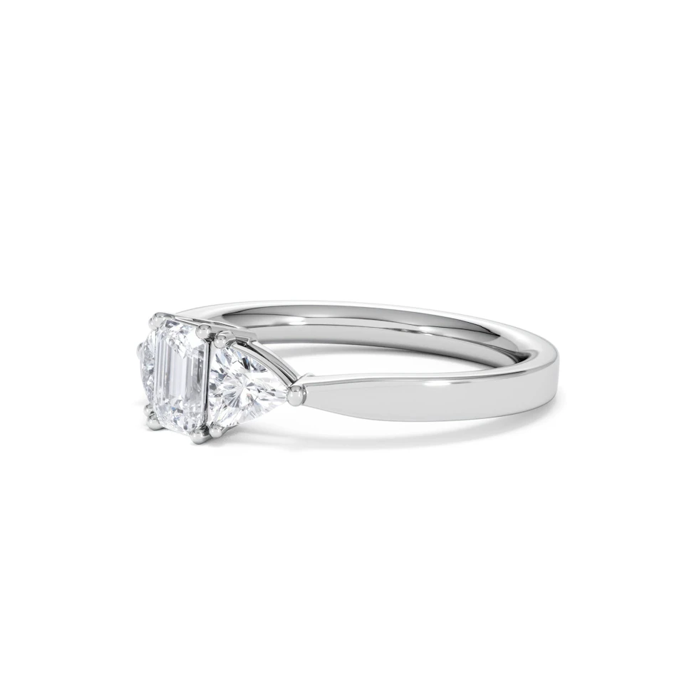 Aurora Lab Diamond Emerald Cut and Trillion 1.00ct Ring in 18K White Gold F/VS1