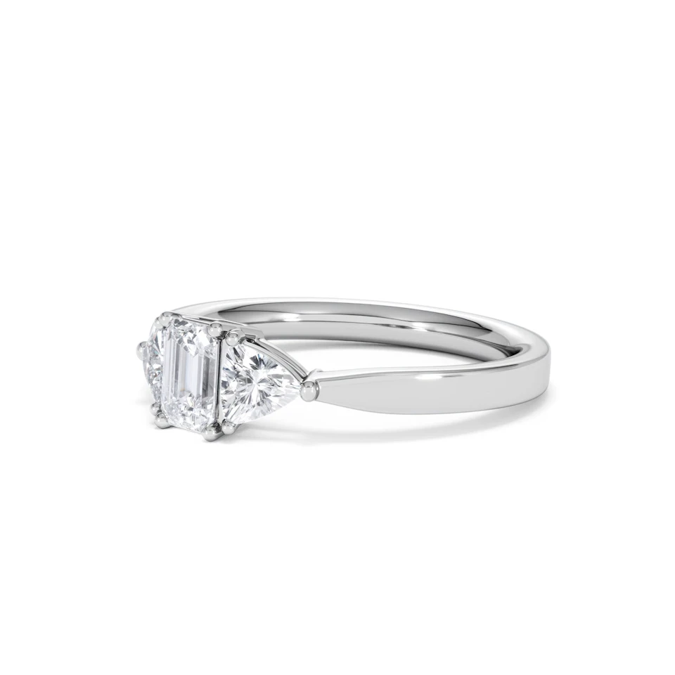 Aurora Lab Diamond Emerald Cut and Trillion 1.00ct Ring in Platinum F/VS1