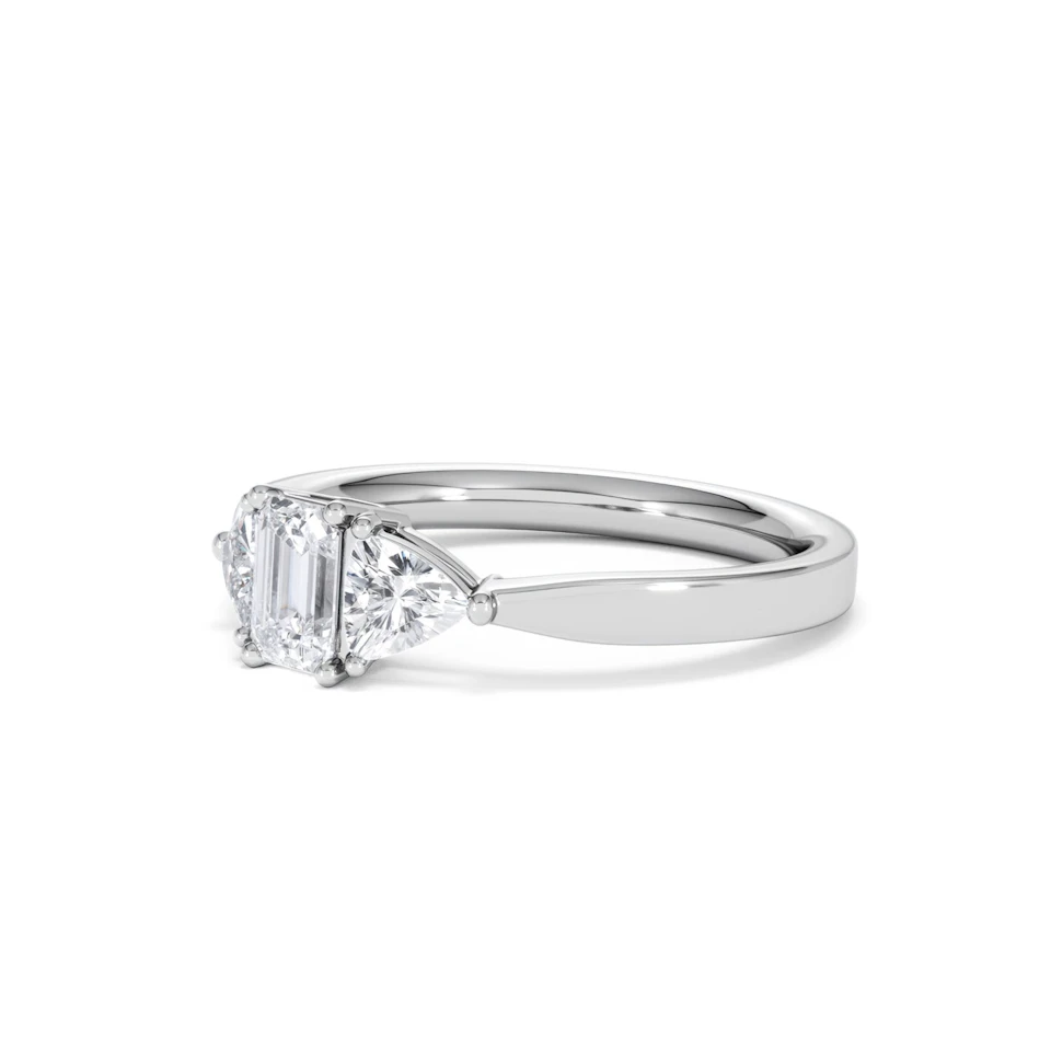 Aurora Lab Diamond Emerald Cut and Trillion 1.00ct Ring in 18K White Gold F/VS1