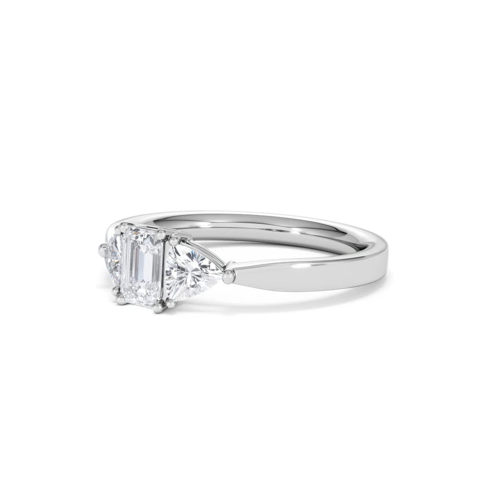 Aurora Lab Diamond Emerald Cut and Trillion 1.00ct Ring in 18K White Gold F/VS1