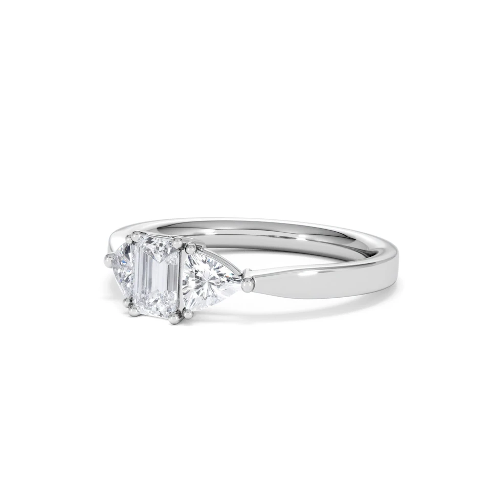 Aurora Lab Diamond Emerald Cut and Trillion 1.00ct Ring in Platinum F/VS1
