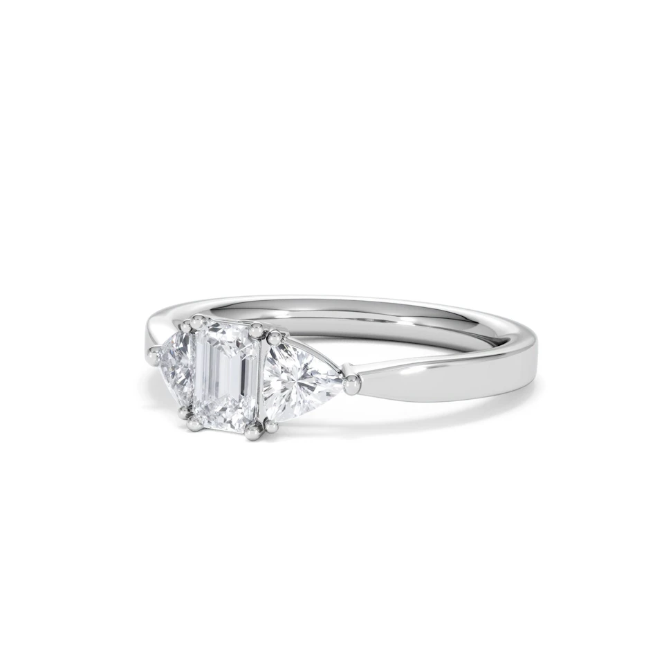 Aurora Lab Diamond Emerald Cut and Trillion 1.00ct Ring in Platinum F/VS1