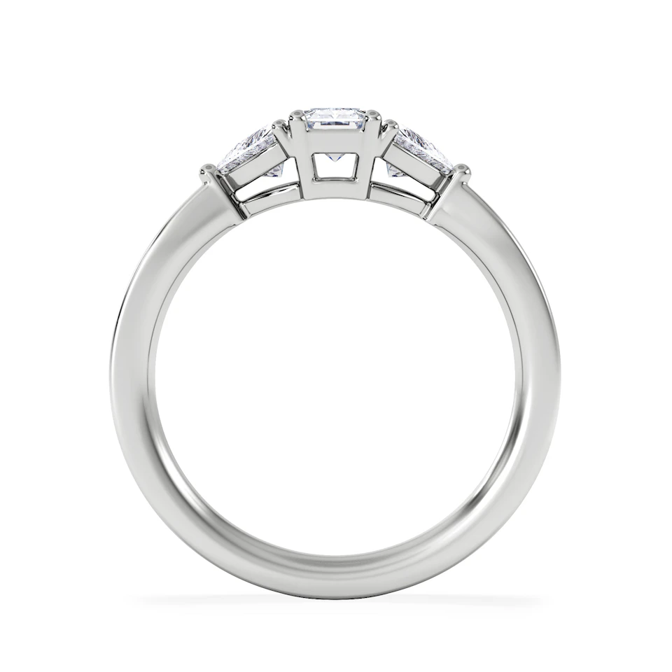 Aurora Lab Diamond Emerald Cut and Trillion 1.00ct Ring in 18K White Gold F/VS1
