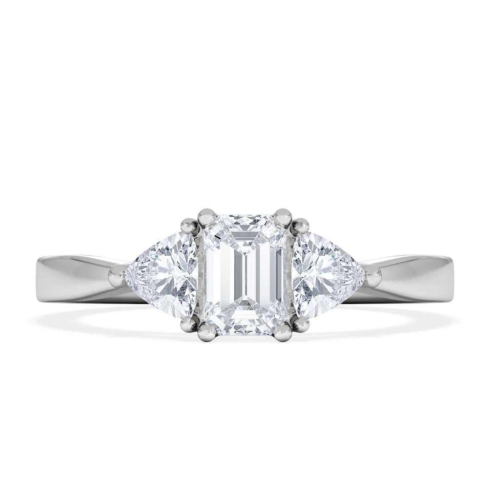 Aurora Lab Diamond Emerald Cut and Trillion 1.00ct Ring in Platinum F/VS1
