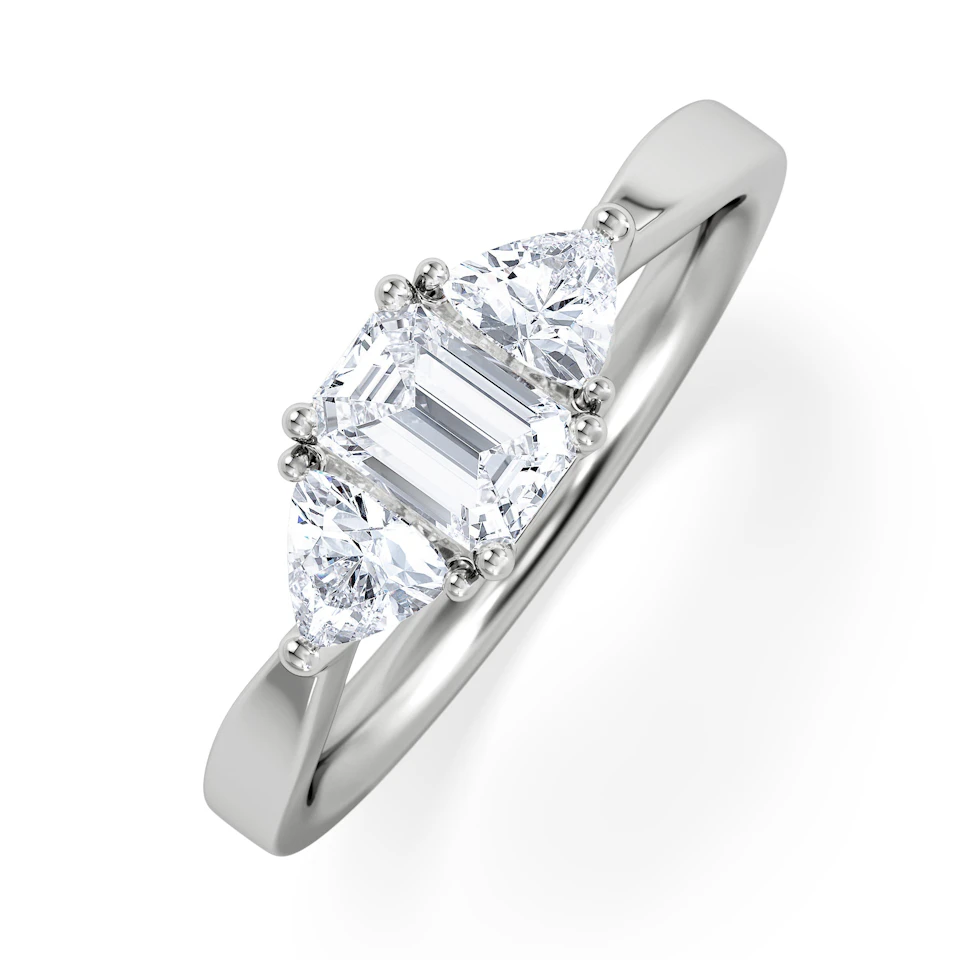 Aurora Lab Diamond Emerald Cut and Trillion 1.00ct Ring in 18K White Gold F/VS1