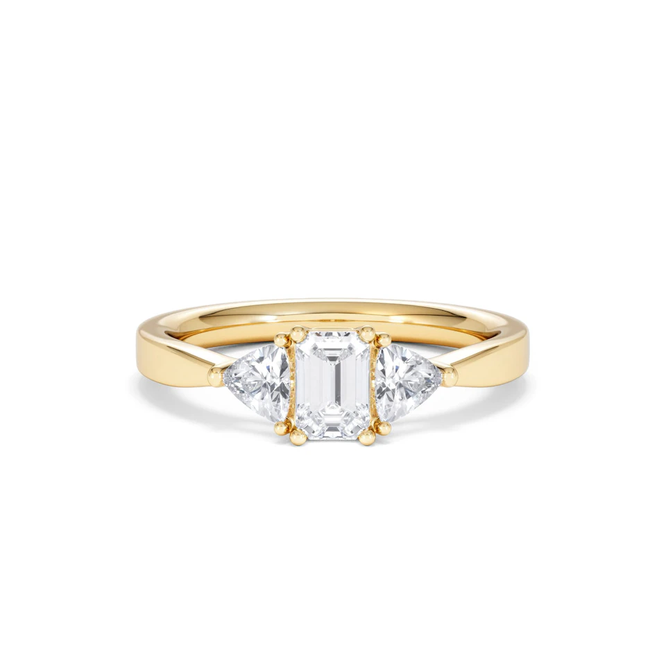 Aurora Lab Diamond Emerald Cut and Trillion 1.00ct Ring in 18K Gold F/VS1