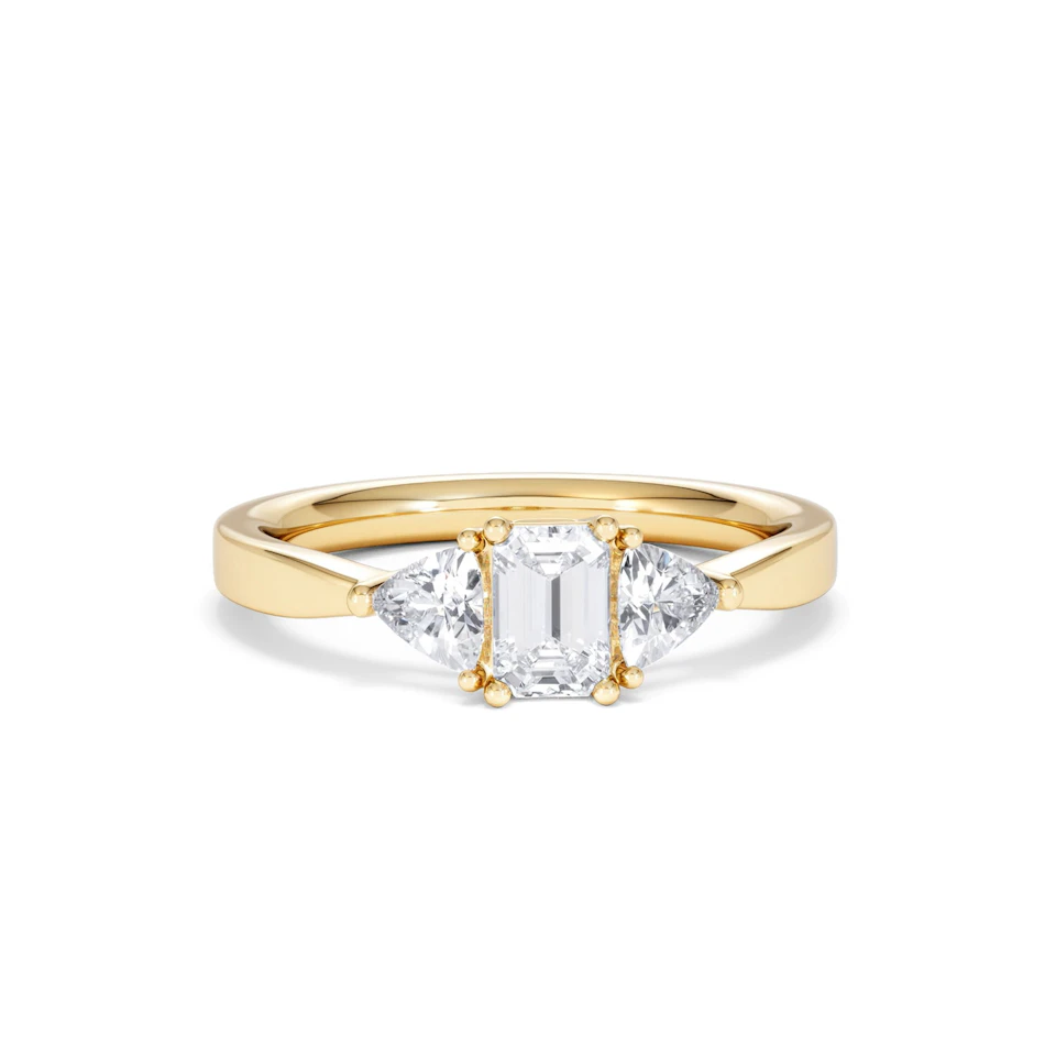 Aurora Lab Diamond Emerald Cut and Trillion 1.00ct Ring in 18K Gold F/VS1